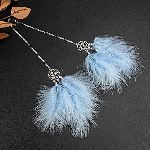 Feather Dream Catcher Crystal Charm Bling Car Deco Rear View Mirror Car Pendant Hanging Car Styling Accessories (Blue)