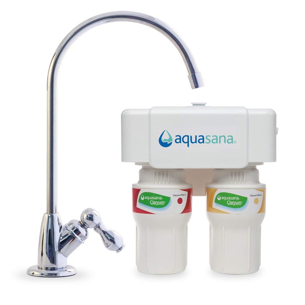 Aquasana Under Sink Water Filter System - Reduces PFAS, Lead, & Chlorine in Drinking Water - Under Counter Claryum Filtration for Kitchen - 2-Stage - Chrome Faucet - AQ-5200.56