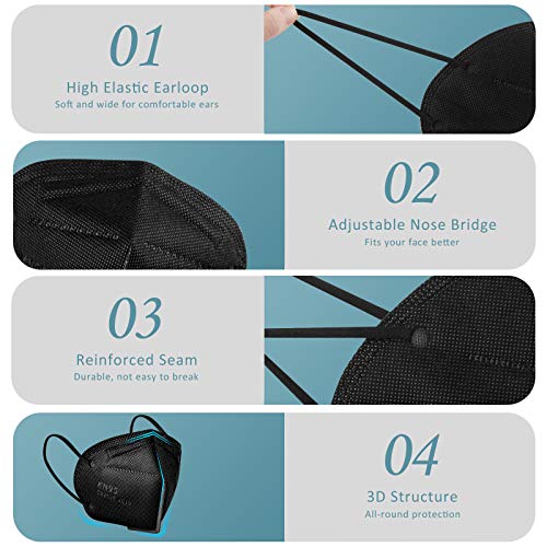 ChiSip Disposable KN95 Face Mask 50 Pack, 5 Layer Cup Dust Safety Masks, Breathable Protection Masks for Adult, Men, Women, Multicolor