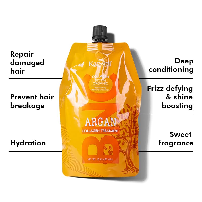 Karseell Collagen Hair Treatment Deep Repair Conditioning Argan Oil Collagen Hair Mask Essence for Dry Damaged Hair All Hair Types 16.90 oz 500ml