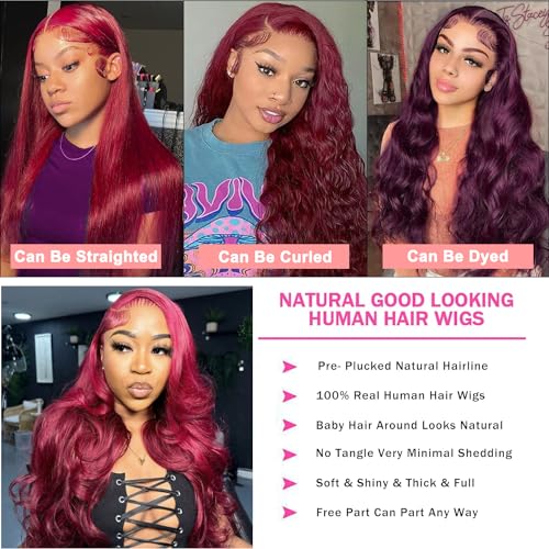 Red Lace Front Wigs Human Hair 180% Density 13X6 99J Body Wave Hd Lace Front Wigs Human Hair 12A Brazilian Virgin Red Wig Human Hair Pre Plucked Natural Hairline With Baby Hair (Burgundy, 20inch)