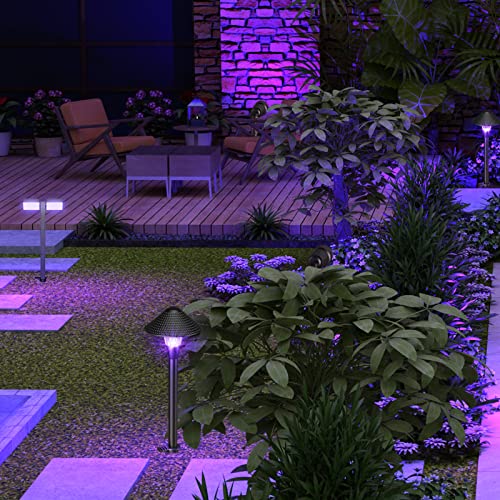 XMCOSY+ Low Voltage Smart Pathway Lights with APP Control, Adjustable Warm White & RGB, Compatible with Alexa, 12V 6W Outdoor Mushroom Lights for Garden Path Lawn (6 Pack)