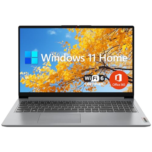 Lenovo IdeaPad 1 Student Laptop, 15.6" FHD Display, Intel Dual Core Processor, 8GB RAM, 128GB SSD + 128GB eMMC, Wi-Fi 6, Webcam, Bluetooth, 1 Year Office 365, Windows 11 Home, Grey