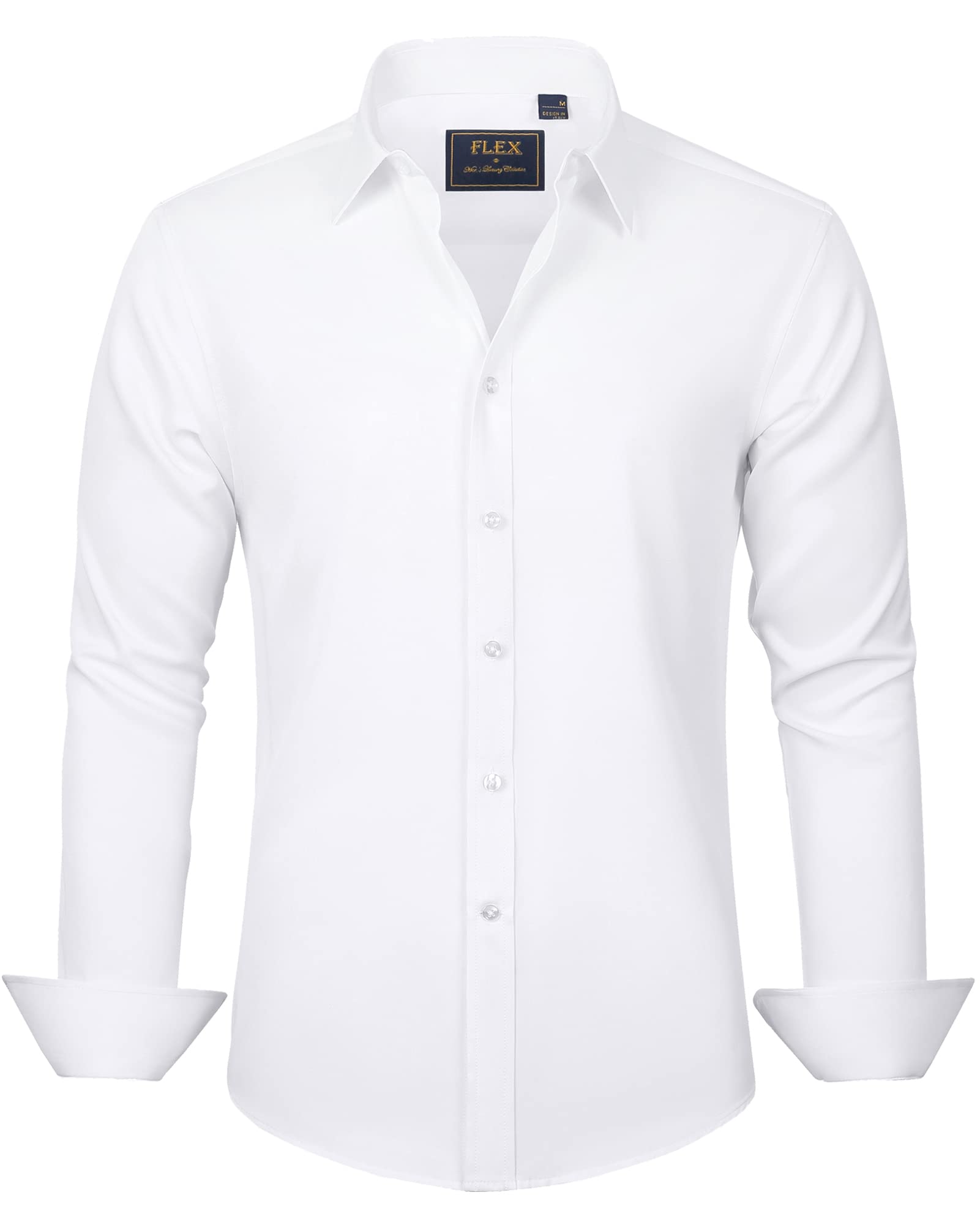 J.VER Men's Casual Long Sleeve Stretch Dress Shirt Wrinkle-Free Regular Fit Button Down Shirts White 4XL