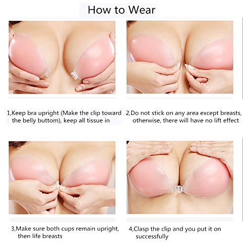 Strapless Adhesive Invisible Bra Reusable Push Up Silicone Sticky Backless Dress Bra, Nude A Cup