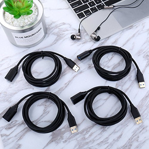 Besgoods USB 3.0 Extension Cable, 4Pack [6ft] USB A Male to Female Braided Extender Cord 5Gbps Fast Data Transfer for Hard Drive, Keyboard, Mouse, Webcam, USB Flash Drive, Printer - Black