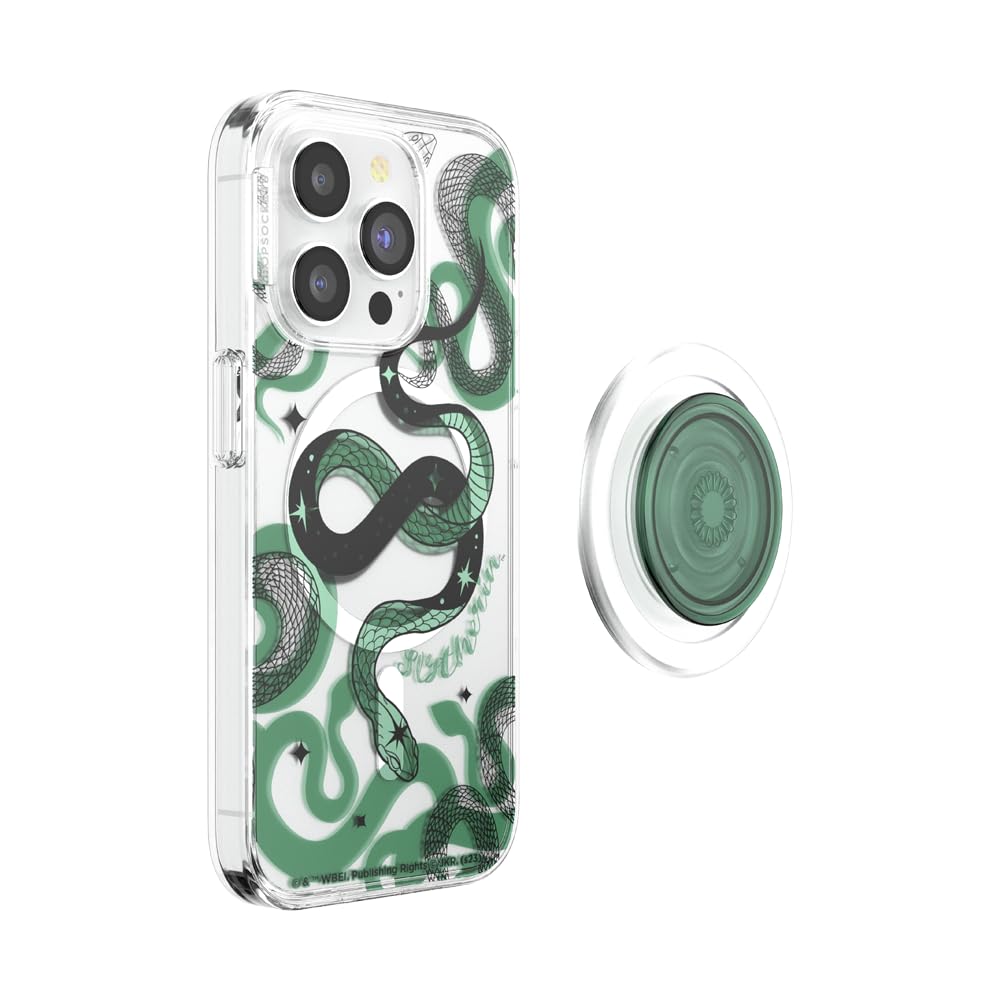 PopSockets iPhone 15 Pro Case with Round Phone Grip Compatible with MagSafe, Phone Case for iPhone 15 Pro, Wireless Charging Compatible, Harry Potter - Slytherin