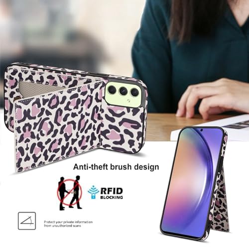 Phone Case for Samsung Galaxy A54 5G Wallet Cover with Tempered Glass Screen Protector and RFID Slim Credit Card Holder Slot Stand Cheetah Leopard Print Cell A 54 54A SM A546U 2023 Women Girl Men Pink