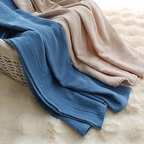 DaysU Muslin Baby Swaddle Blanket, Cotton Swaddling Blankets for Baby Boy and Girl, Nursery Skin-Friendly Baby Receiving Blanket for Newborns, Breathable Swaddle Wrap 2 Pack, 47”x47”-Blue+Oatmeal