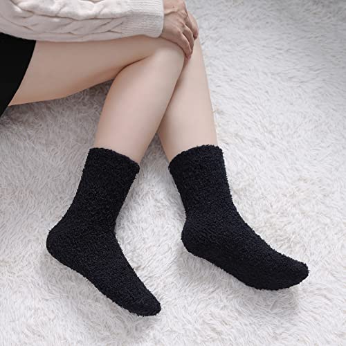 LINEMIN Womens Fuzzy Socks Cozy Fluffy Winter Warm Slipper Socks Microfiber Soft Home Sleeping Socks (5 Pack Black)