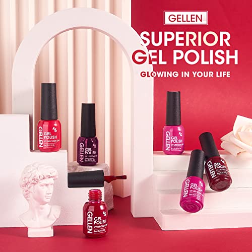 Gellen Gel Nail Polish - Red Burgundy 6PC Gel Polish Set, Hot Pink Purple Nail Polish Gel Manicure Nail Gifts Valentine's Day for Women