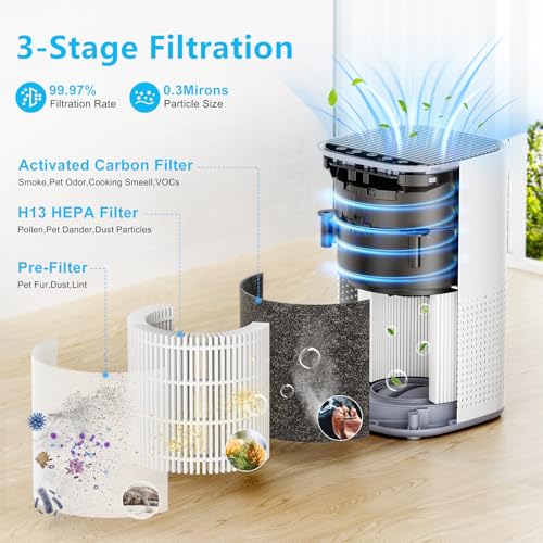 Air Purifiers for Home Large Room up to 1500ft²,Tailulu H13 True HEPA Air Cleaner with 360°Air Inlet, 15dB Air Purifier for Bedroom with Sleep Mode,Speed Control,Timer, for Odor Dust Smoke AP100