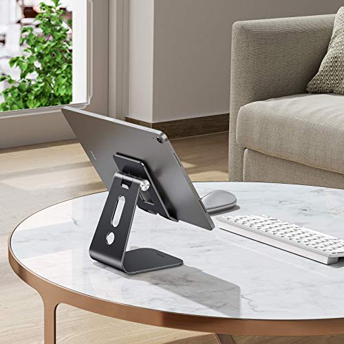 OMOTON Adjustable Tablet Stand for Desk, Upgraded Longer Arms for Greater Stability, T2 Tablet Holder with Hollow Design for Bigger Sized Phones and Tablets Such as iPad Pro/Air/Mini, Black