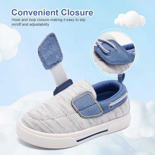 nerteo Toddler Loafers Boys Girls Comfortable & Lightweight Canvas Walking School Shoes Light Blue/Grey 5 US Toddler