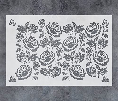 GSS Designs Rose Wall Stencil 12x16Inch Seamless Repetitive Allover Pattern Stencil DIY Floral Stencil for Home Decor