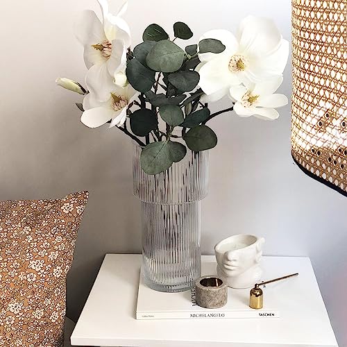 YANWE1 Large Glass Vase, 12 Inches Tall Vase for Flowers, Flower Vases for Bouquet, Modern Ribbed Glass Vases for Living Room, Dining Table, Office, Entryway, Mantle, Shelf, Wedding Gifts