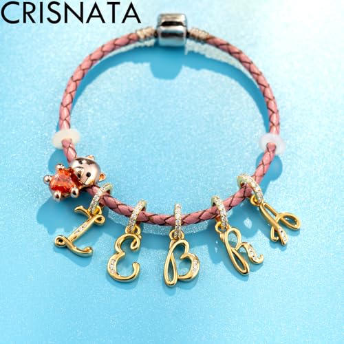 Alphabet CZ Letter W Pendant Charm, 18K Yellow Gold Plated 925 Sterling Silver Initial W Dangle Beads fit Pandora Wedding Anniversary Bracelet, Gift for Bride Bridal/Wife Wifey/Sister