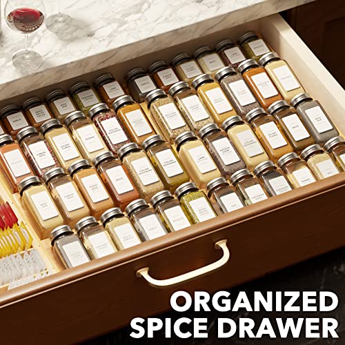 SpaceAid Bamboo Spice Drawer Organizer, (Need 3" Deep Drawer) Expandable 4 Tier Spices Rack for Cabinet, Kitchen Seasoning Storage Insert (Jars Not Included, From 12" to 23" Wide)