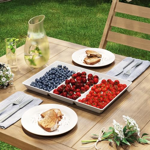 Lifewit Serving Tray Divided for Party Supplies, 3 PCS 15" x 10" Plastic Platters for Serving Food, White Reusable Tray for Veggie, Snack, Fruit, Cookies, Desserts in Kitchen/Pantry