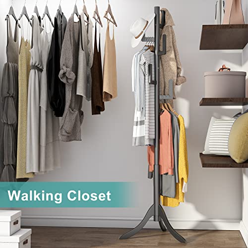 Vriccc Black Coat Rack Freestanding, Bamboo Cactus Coat Tree, Adjustable Height Wooden Coat Stand with 6 Hooks, kids coat rack, Used In The Bedroom Living Room, Office To Hang Clothes, Hats, Bags