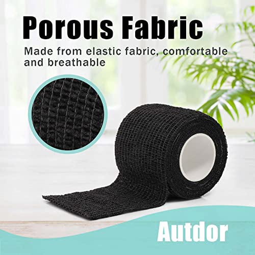 Autdor Tattoo Grip Cover Wrap - 12Pcs 2" x 5 Yards Disposable Cohesive Tattoo Grip Tape Wrap Black Elastic Bandage Rolls Self-Adherent Tape for Tattoo Machine Grip Tube, Sports Tape