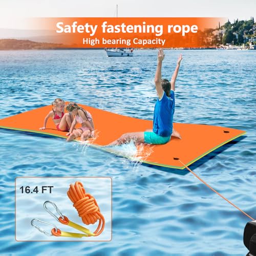 ZIPEAK Lily Pad Floating Mat, 8 x 4 ft Floating Mat for Lake, 3-Layer Tear-Resistant XPE Foam with a 16.4 FT Bungee Tether, A Great Companion for Boat Trips and Pool Fun (8' x 4' x 1.3")