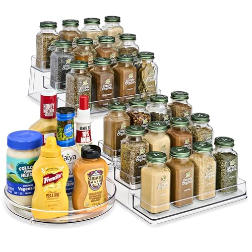 Sorbus Pantry Spice organizer Set, 3-Tier Seasoning Organizer for Cabinet (2 Pack) and Lazy Susan Spice Rack Turntable 9-Inch, Spice Organization for Cabinet, Condiment Organizer Pantry & Refrigerator