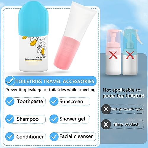 Skyconser 12 Pack Travel Essentials Silicone Bottle Covers, Cruise Ship Essentials,Travel Essentials for Women Men,Elastic Sleeves for Leak Proofing,Travel Size Toiletries,Accessories Luggage