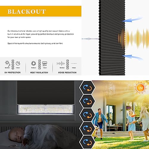 LazBlinds Cordless Cellular Shades, Blackout Honeycomb Shades with 1.5 inch cells, Room Darkening Pleated Blinds for Window Size 39" W x 72" H, Cream