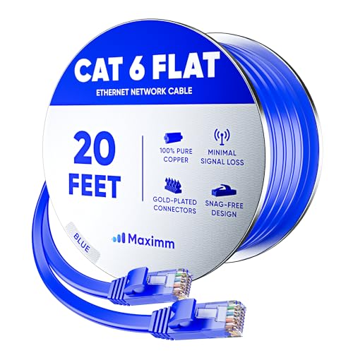 Cat 6 Ethernet Cable 50 ft - with a Flat, Space-Saving Design High-Speed Internet Network LAN Patch Cable, RJ45 Connectors - 50ft Black - Perfect for Gaming, Streaming, and More