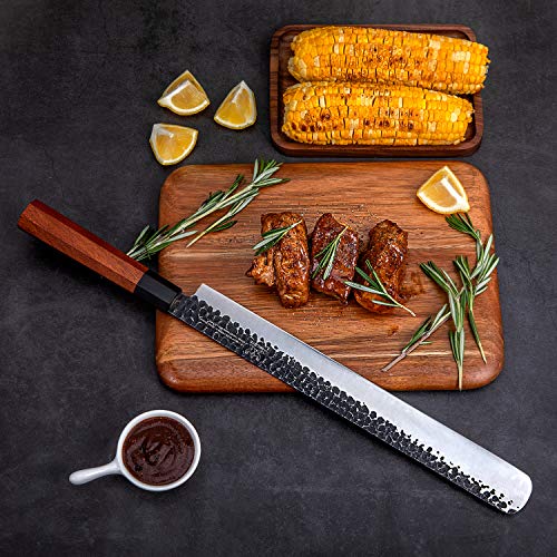FAMCÜTE 12 Inch Slicing Carving Knife, 5 Layer 9CR18MOV Clad Steel w/octagon Handle brisket knife for Home Kitchen and Restaurant Slicing Brisket Turkey Meat