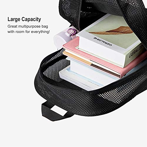 COVAX Heavy Duty Mesh Backpack, See Through College Mesh Backpack, Semi-transparent Bookbag with Bungee and Comfort Padded Straps for Commuting, Swimming, Beach, Outdoor Sports