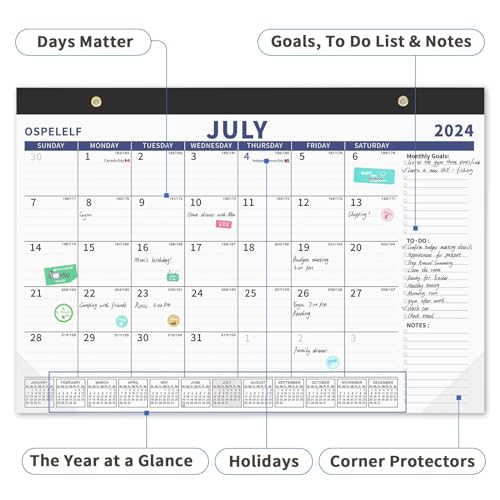 Ospelelf 2024-2025 Calendar Magnetic Desk Wall Desktop Monthly Planner from July 2024 to December 2025 Large To Do Pad with Plastic Cover for Office 17" X 12" Blue