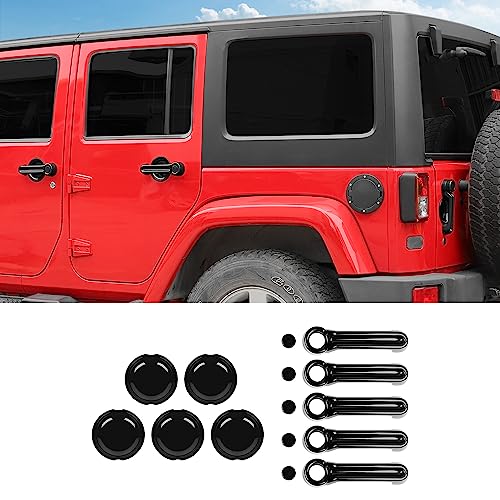 Hoolcar Exterior Door Handle Cover Tailgate Handle Cover Recess Guard Compatible with 2007-2017 Jeep Wrangler JK JKU Sports Sahara Freedom Rubicon Unlimited, Black, 15PCs