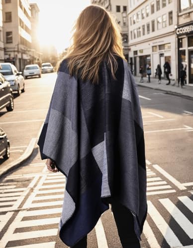 PAMEILA Women's Travel Plaid Shawl Wraps Open Front Poncho Cape Warm Oversized Sweaters Casual Cardigan Shawls for Fall Winter,Series 04-Houndstooth