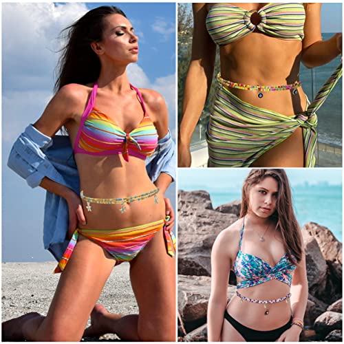 12Pcs Waist Beads for Women Colorful Beaded Body Chain Elastic String Waist Chain Beach Bikini Belly Chains Sexy Body Jewelry for Women Girls 27.5Inch