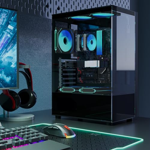 PC CASE M-ATX Gaming PC Cases with 5x120MM RGB fans Preinstalled,matx case,itx case, 270° Full View Tempered Glass Mid Tower,Mid-Tower USB 3.0 with Double Tempered Glass Full View Computer Cases Black