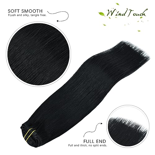 WindTouch Clip in Hair Extensions Real Human Hair #60 Platinum Blonde Hair Extensions 15Inch 70g 7pcs Blonde Human Hair Clip in Extensions Straight Clip in Hair Extensions