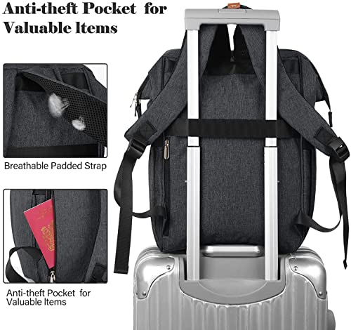 RJEU 17.3 Inch Travel Laptop Backpack for Women, College School Backpack with USB Port Charging, Water Resistant Casual Sturdy Computer Bag Gifts for Women Girls, Black