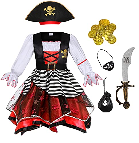 Frekuyrt Girl Pirate Costume Buccaneer Princess Costume Halloween Party Dress Up (5-7 Years)
