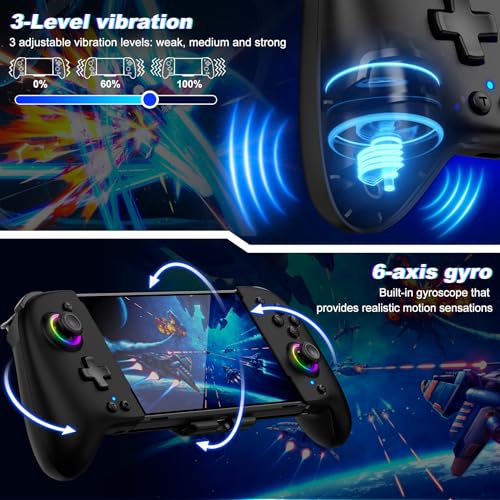 Gammeefy Joypad Controller for Nintendo Switch/OLED, One-Piece Ergonomic Switch Controller With 9 Lights Color, Wireless Switch Remote for Those Who Prefer Handheld Mode