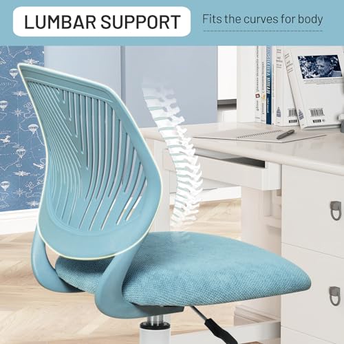 Desk Chair Armless, Comfy Small Home Office Chair with Fabric Seating Cushion and Plastic Low-Back, Adjustable Swivel Study Computer Task Chair for Student Children Kids with Rolling Wheels, Amber