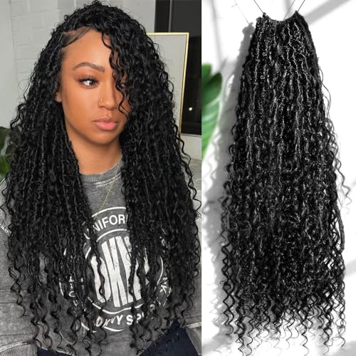 ARUKIHAIR Crochet Dreadlocks Braiding Hair With Human Hair Curls Pre Looped Boho Goddess Locs Crochet Hair Dreadlocks Curly Full Ends Hair Extensions For Black Women Natural Color 18 Inch 24 Locs