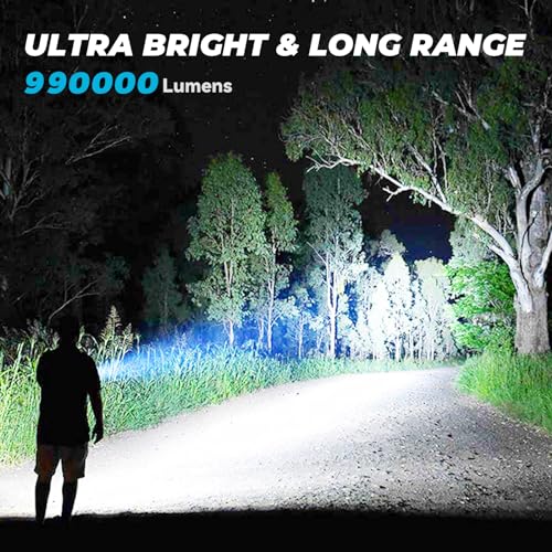 SKNSL Rechargeable Led Flashlights High Lumens: 990,000 Lumen Super Bright Flashlight, 7 Modes with COB Work Light, IPX6 Waterproof, Powerful Handheld Flash Light for Home, Camping, Hiking