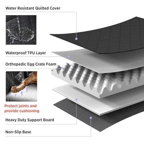 Lesure Dog Car Seat Cover for Back Seat with Hard Bottom, Pet Back Seat Extender with Supportive Egg Crate Foam, Waterproof Non-Slip Dog Hammock for Car, Truck, SUV, Black