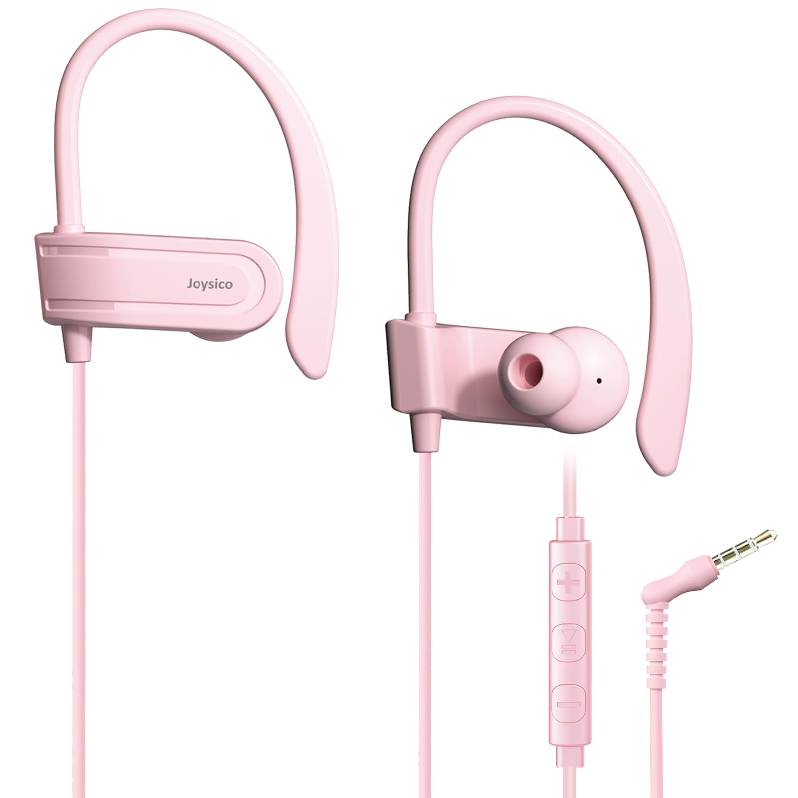 Joysico Wired Over Ear Earbuds with Microphone Volume Control Ear Hook and Case, Sweatproof Sport Earphones for Running Exercise Gym Workout, Wrap Around Headphones for Cellphones, Laptop, Tablet Pink