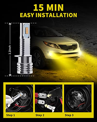Antline Super Bright H1 LED Bulb Golden Yellow Version 3570 CSP-Chips LED Fog Lights DRL Replacement (Pack of 2)
