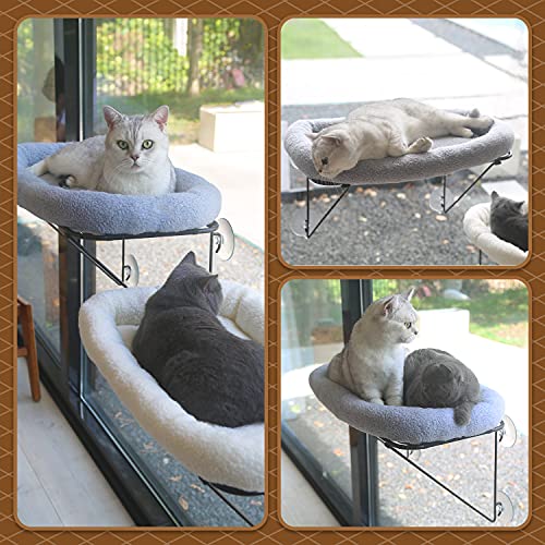 Zakkart Cat Window Perch - 100% Metal Supported from Below - Comes with Warm Spacious Pet Bed - Cat Window Hammock for Large Cats & Kittens - for Sunbathing, Napping & Overlooking (White)