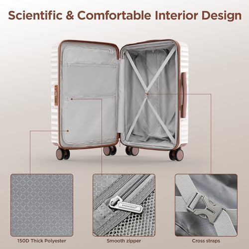 SHOWKOO Luggage Sets 3 Piece Hardside Expandable Suitcase with Double Spinner Wheels Tsa Lock, (Beige White, 5 piece set)