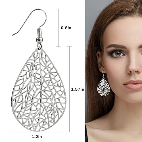 Silver Teardrop Earrings for Women, Hypoallergenic Exquisite Leaf Earrings, Handmade Plant Dangle Earrings for Fashion Trendy